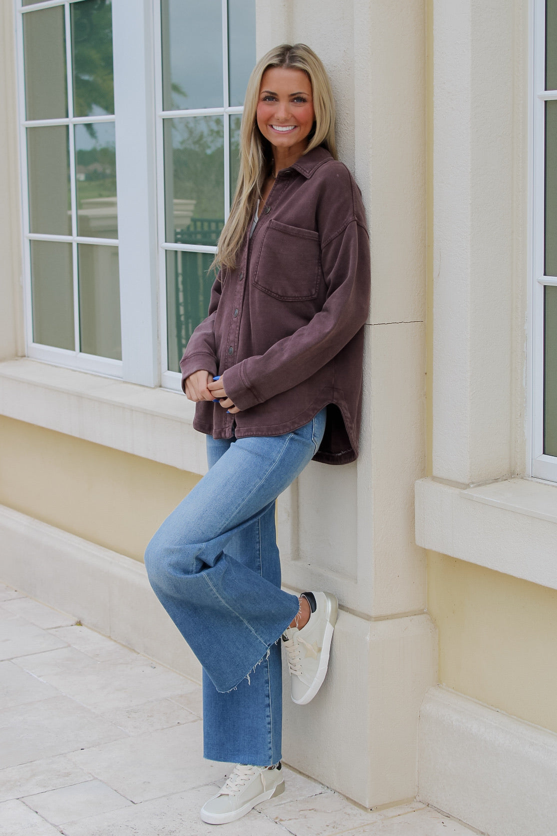 Z Supply: All Day Knit Denim Jacket - Chocolate Cherry