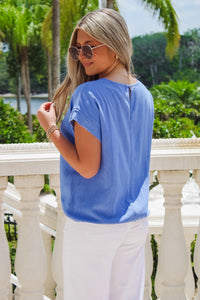 Casual Days Ahead Linen Top - Orchid Blue