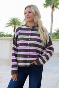 Just My Type Button Down Cardigan - Pink/Mocha