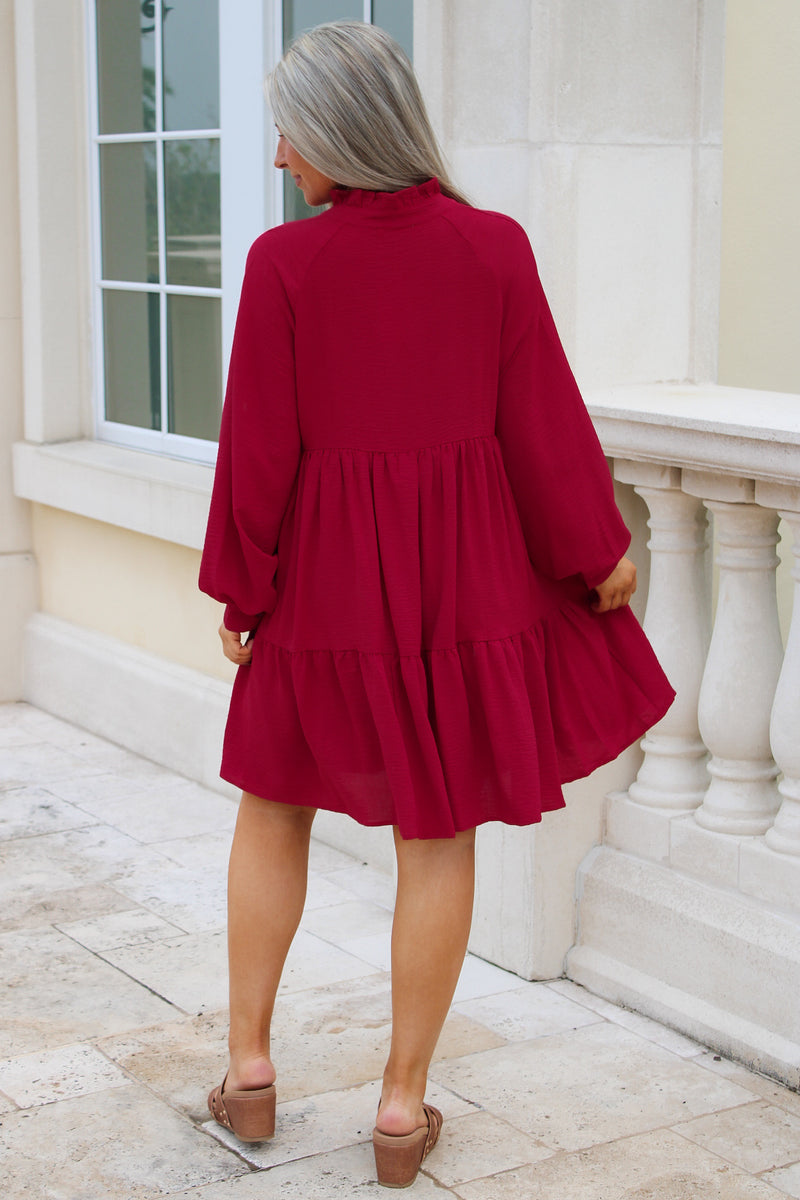 Autumn Harvest Woven Tiered Dress - Wine