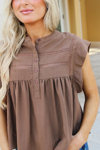 Free Spirit Laced Flowy Top - Mocha