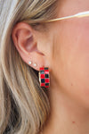 Gameday Checkered Hoop Earrings - Red/Black