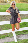 Fun Days Ahead Mineral Washed Romper - Ash Black