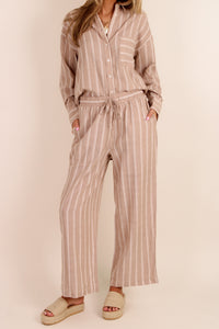 Understated Edge Striped Pants - Almond