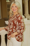 Amber Charm Floral Print Tie Top - Brown