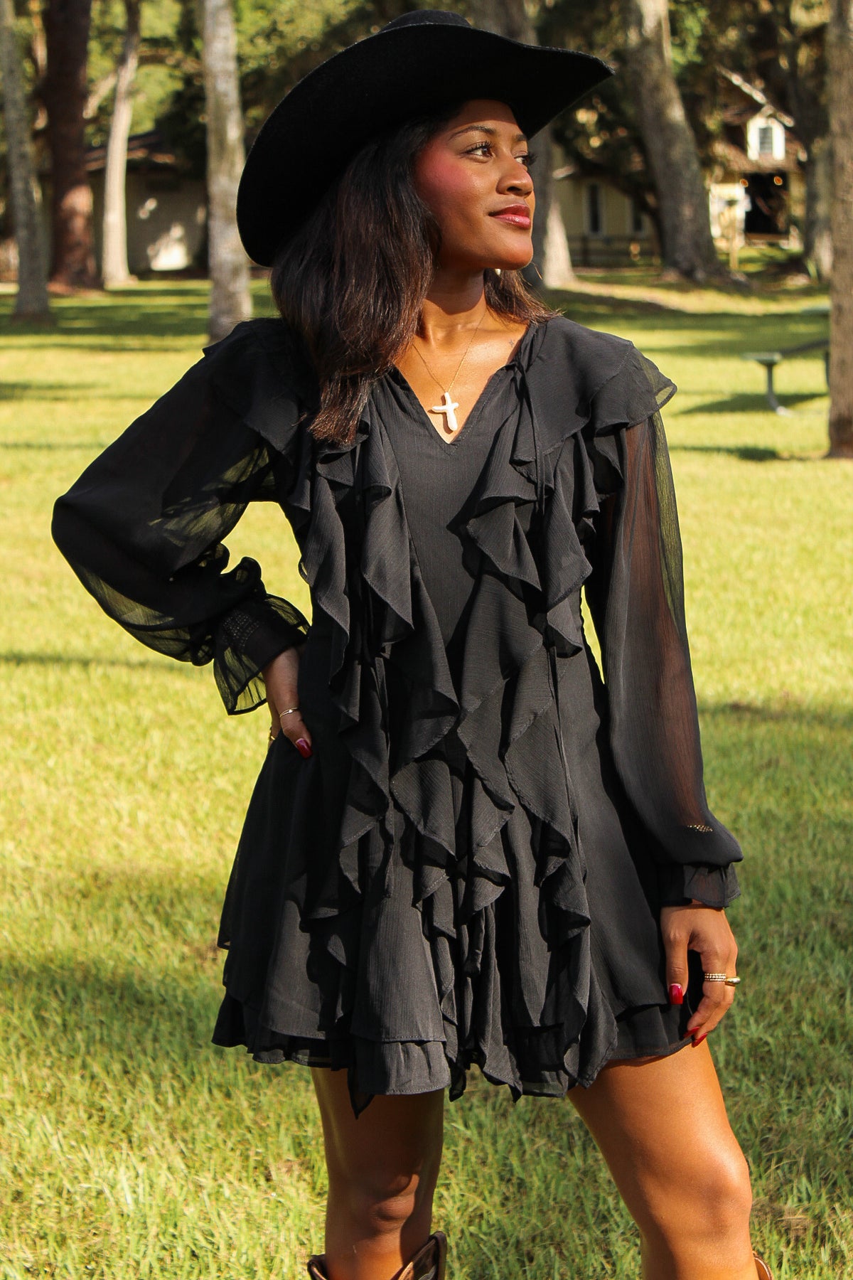 Midnight Romance Ruffled Mini Dress - Black