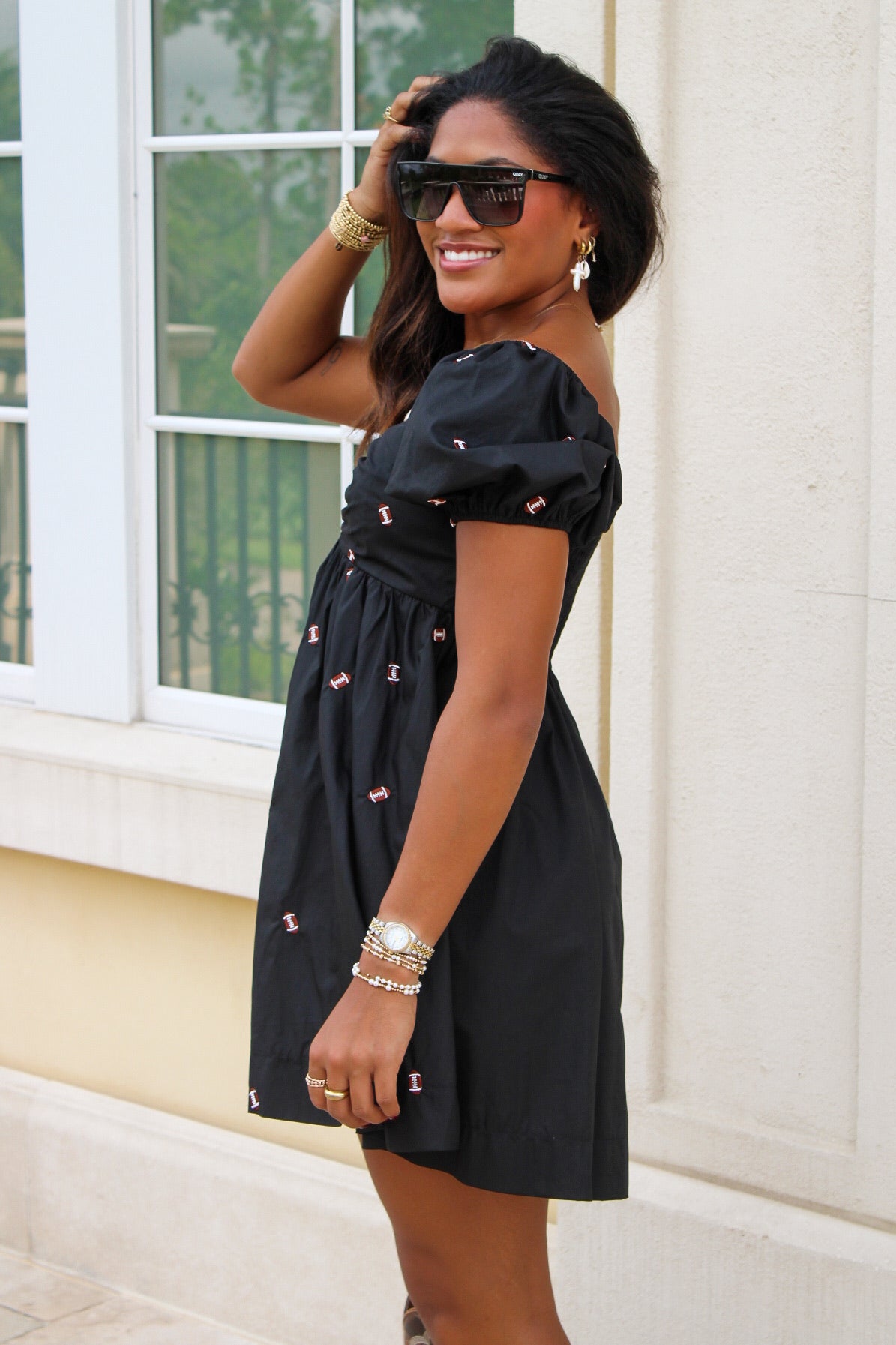 Touchdown Ready Puff Sleeve Mini Dress - Black