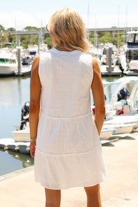 Eyelet Escape Tiered Mini Dress - White
