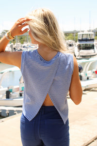 Sadie & Sage:  Palma Overlap Back Top - Blue/White