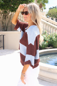 Cozy Dreams Striped Cropped Sweater - Brown/Blue