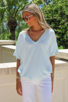 Sunny Days V-Neck Button Down Top - Powder Blue