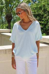 Casual Times Hacci V-Neck Top - Oxford Blue
