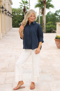 A Classic Look Contrast Stripe Top - Midnight