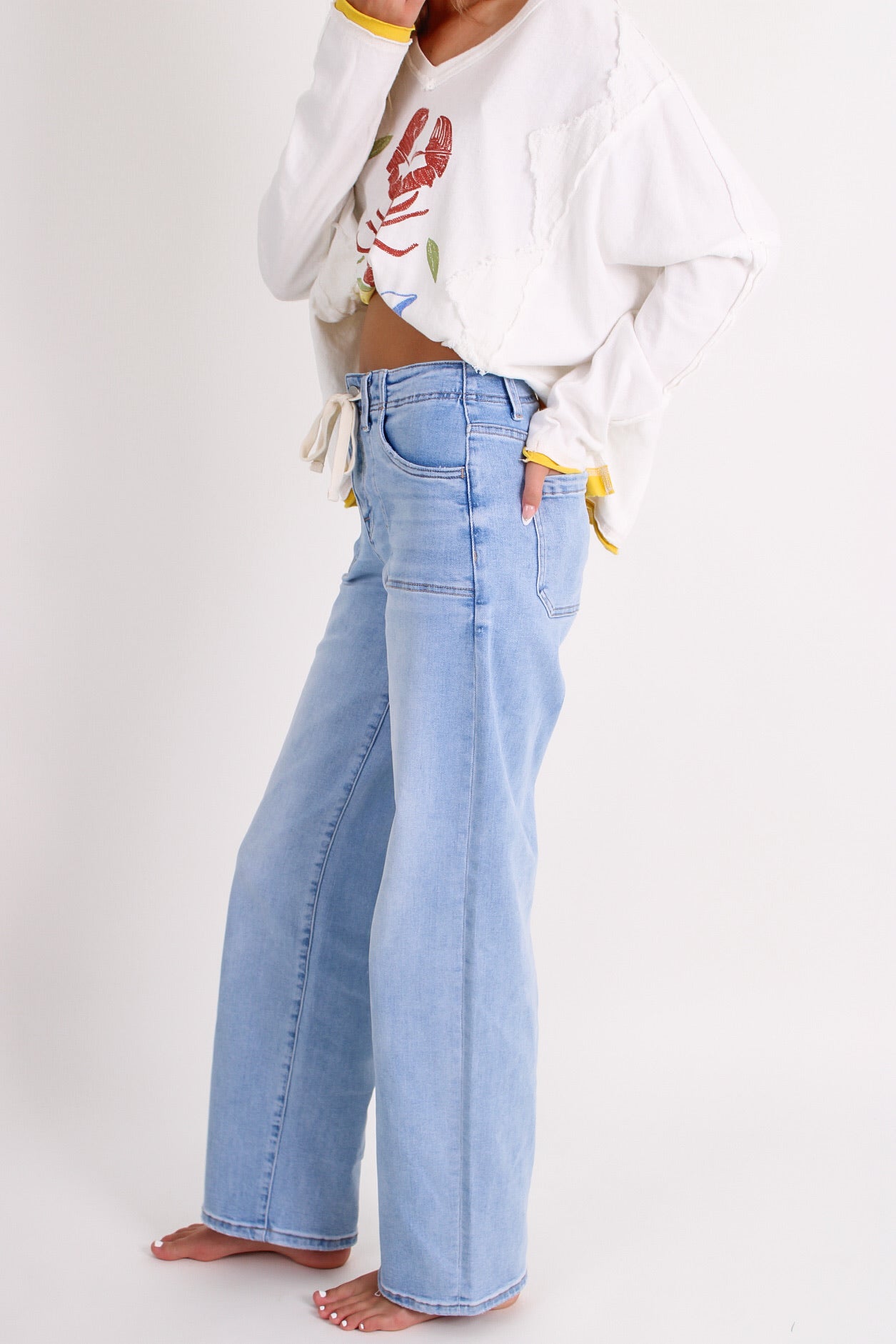 Anni High Rise Baggy Tie Detail Jeans - Lt Wash