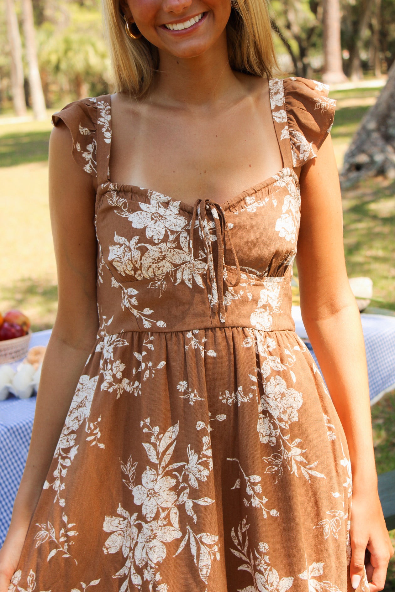 Desert Wildflower Floral Midi Dress - Brown