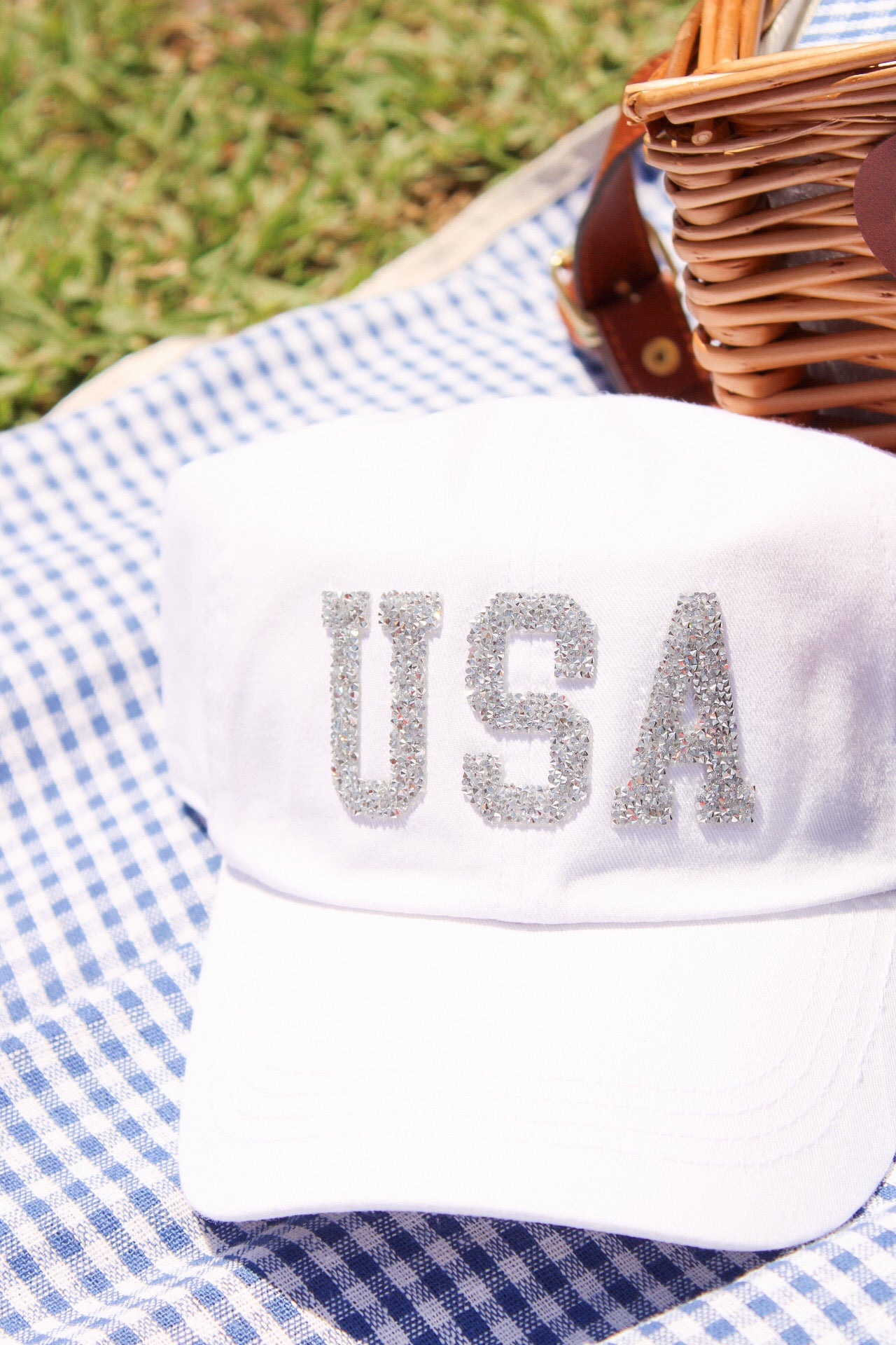 USA Rhinestone Hat - White