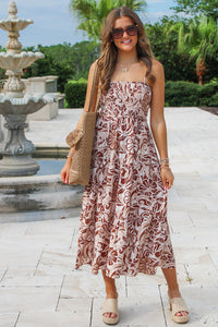 Tropical Times Smocked Midi Dress - Mocha