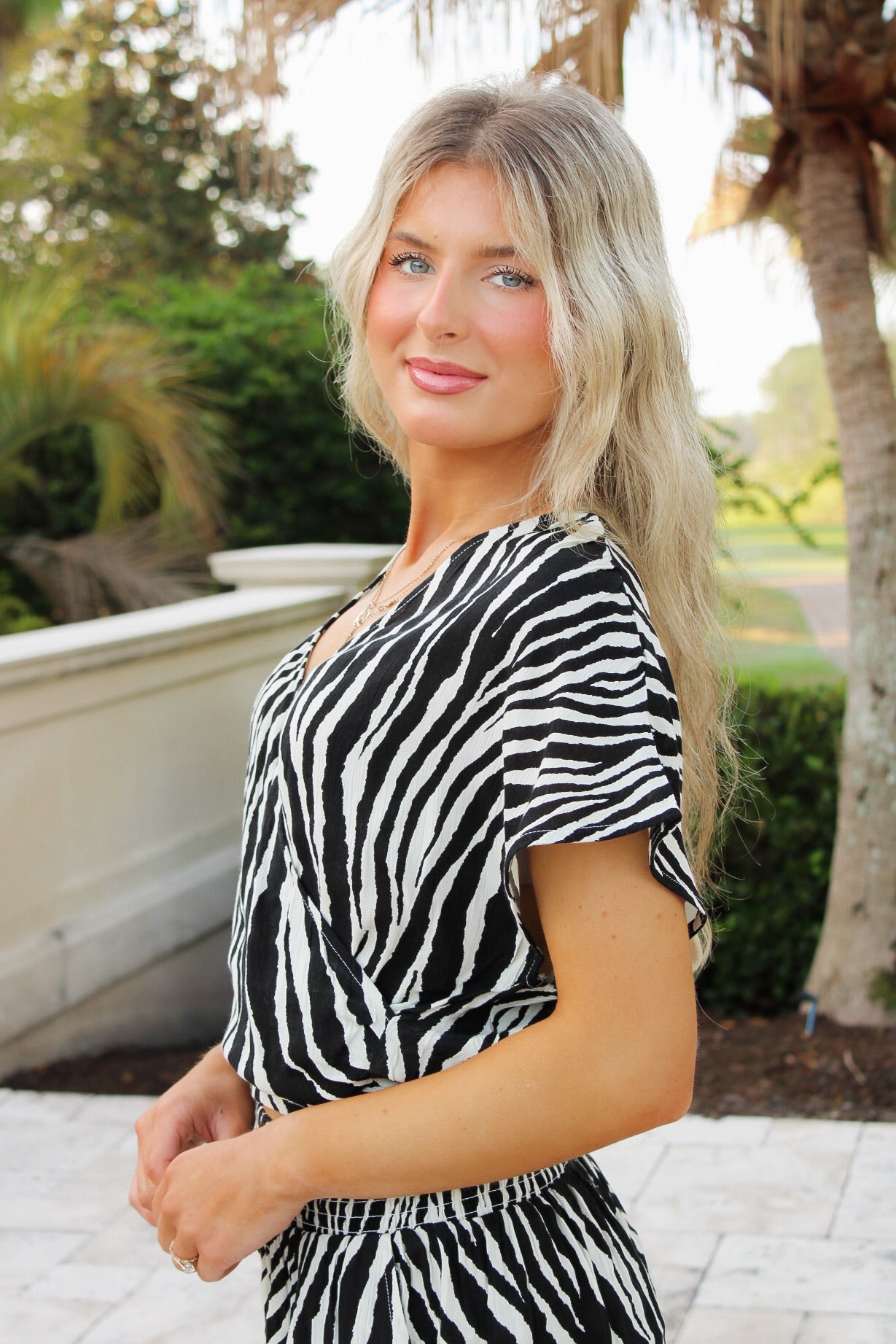 Midnight Escape V-Neck Top - Black Zebra