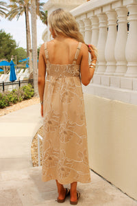 Whispered Garden Embroidered Midi Dress - Khaki