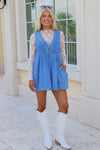 On My Game Pleated Romper - Denim