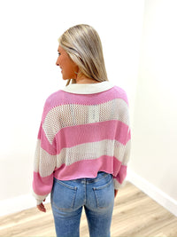 All About Love Crochet Cropped Sweater - Pink