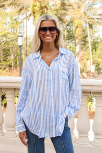 Surf Gypsy: Striped Beach Applique Shirt - Sea Salt