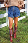 In The Beginning Mineral Washed Pleated Shorts - Denim