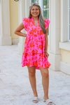 Summer Bliss Ruffle Sleeve Mini Dress - Pink/Orange
