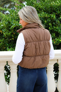Ski Days Ahead Cropped Puffer Vest - Mocha