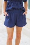 Fresh Start Elastic Waist Shorts - Navy