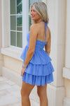 Ocean Breeze Gingham Halter Mini Dress - Blue