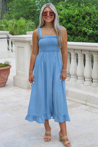 Sunkissed Summers Smocked Midi Dress - Denim