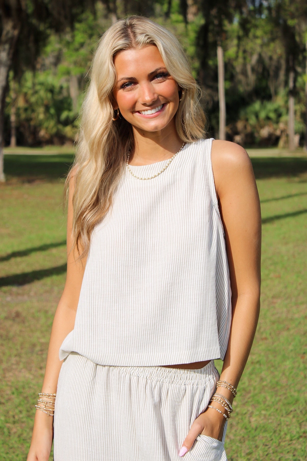 Sadie & Sage: Garden Sun Button Top - Taupe