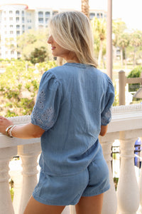 Meadow Mist Embroidered Top - Denim