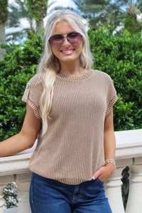 Autumn Days Knit Tab Sleeve Sweater - Tan