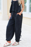 Effortless Days Mineral Washed Ribbon Tie Pants - Black