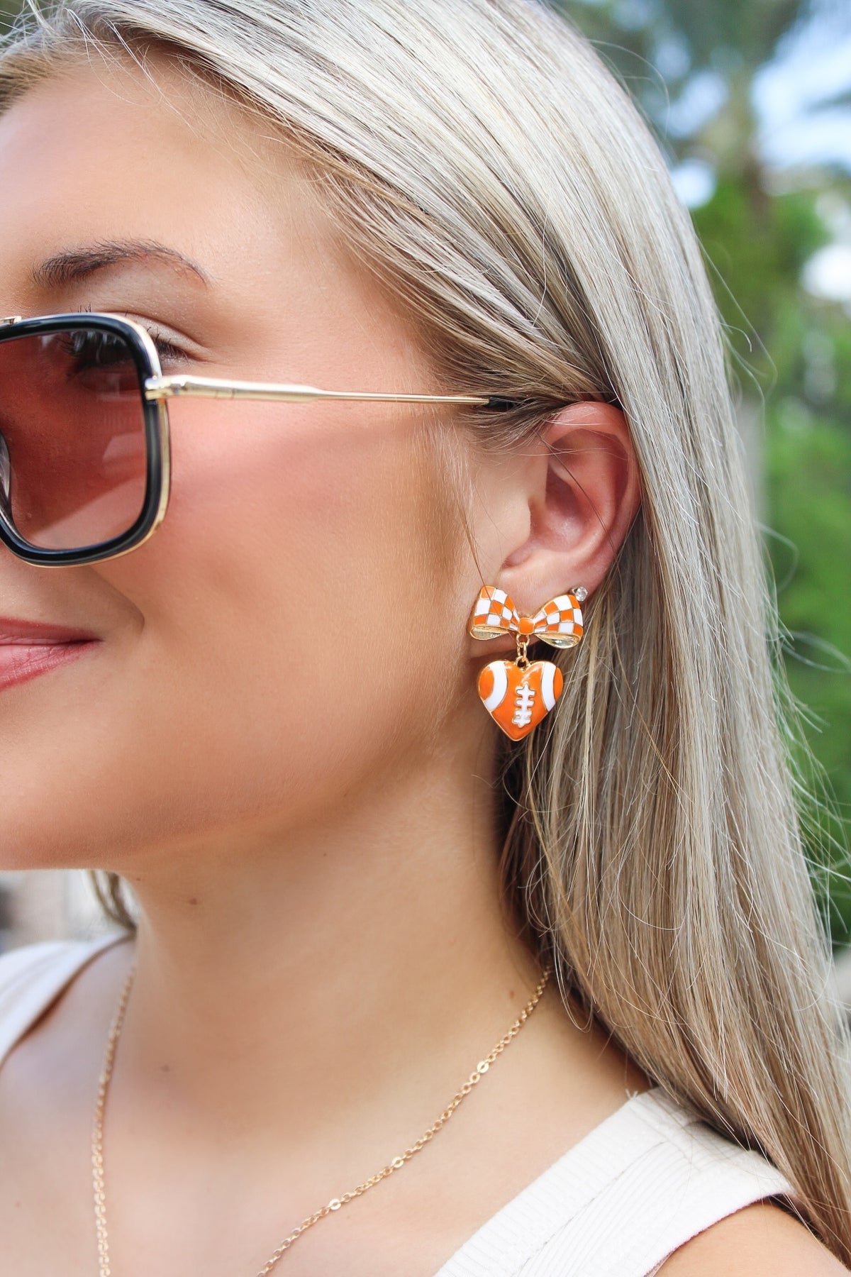Gameday Heart Football Earrings -  Orange