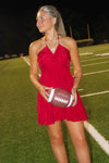 True Summers Ruched Halter Mini Dress - Crimson