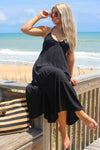 Summer Strolls Halter Neck Tie Midi Dress - Black