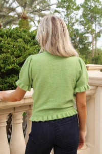 The Darling Detail Ruffle Cardigan - Avocado