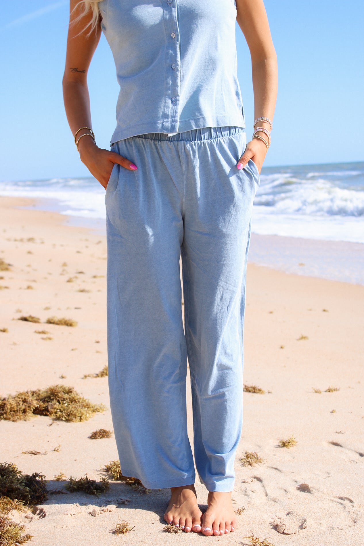 Morning Coast Wide Leg Pants - Lt Denim