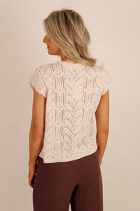 Timeless Bloom Lace Sweater Top - Natural