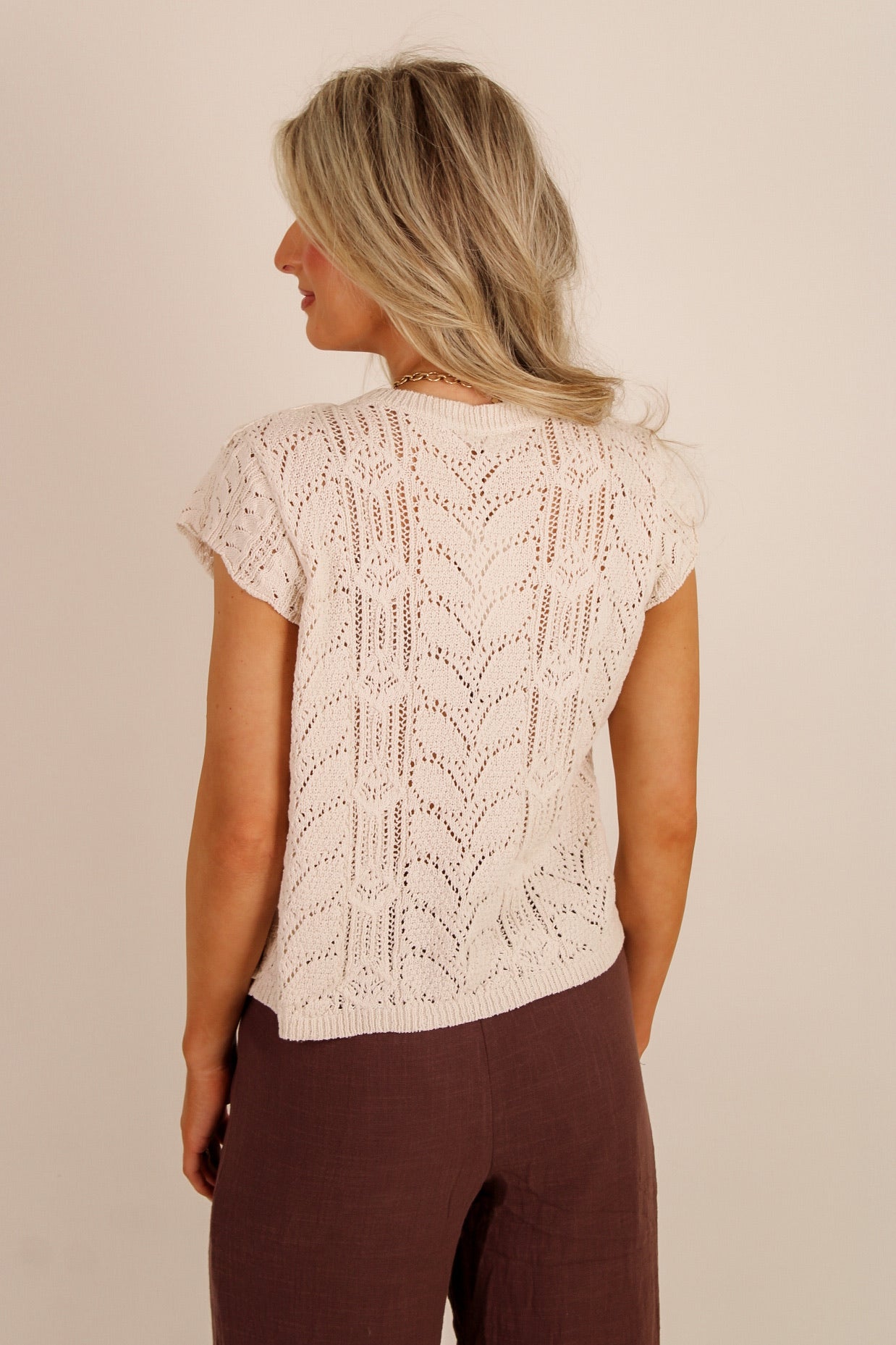 Timeless Bloom Lace Sweater Top - Natural