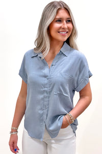 Simple Love Button Down Top - Lt. Blue