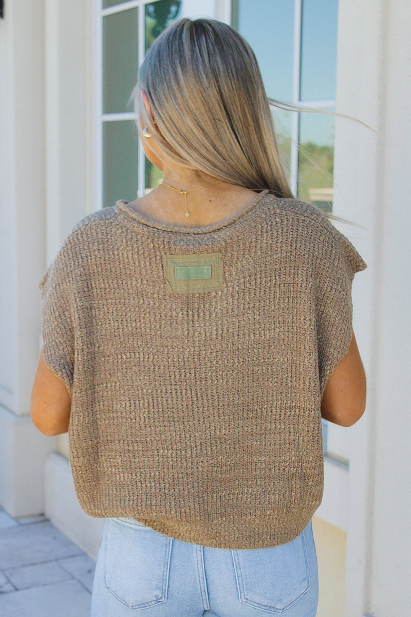 Everyday Edge Notched V-Neck Sweater - Cappuccino