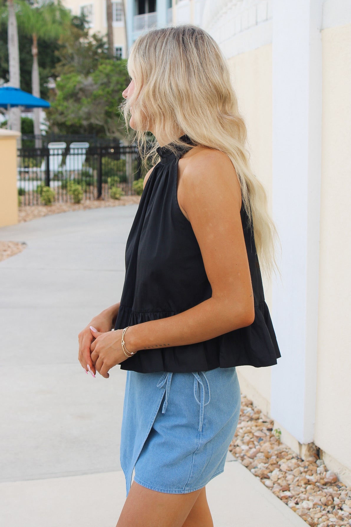 Game On Halter Neck Peplum Top - Black