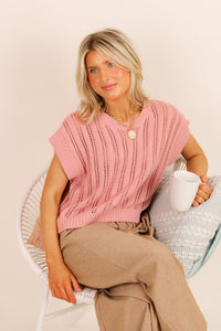 Pure Intent Open Knit Sweater - Powder Rose