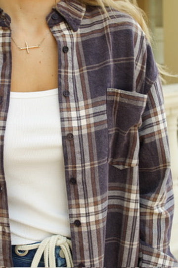 Perfectly Planned Plaid Button Down Top - Navy Multi