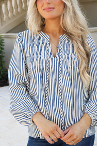 New Perspective Striped Pintuck Top - Teal