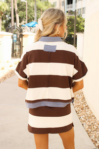 Varsity Weekend Striped Polo Top - Coco